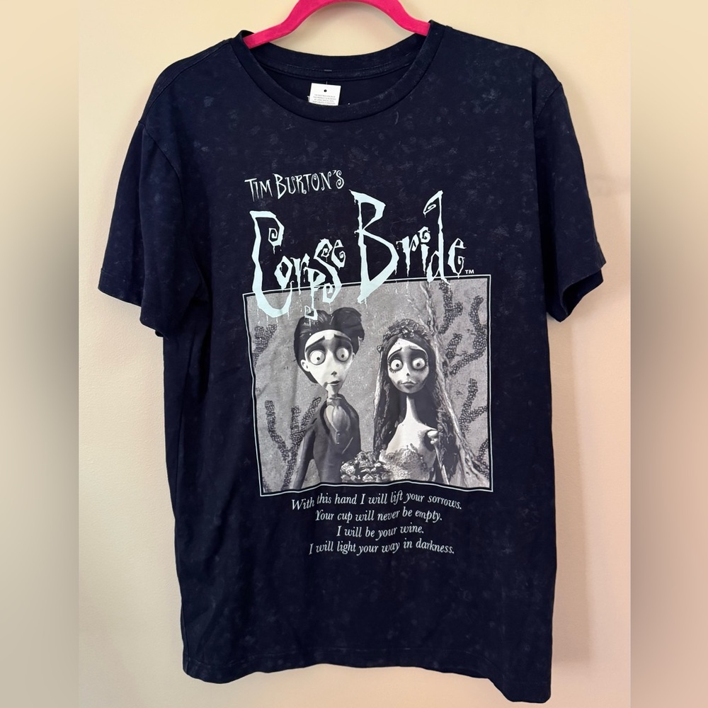 Tim Burton Corpse Bride Navy Tie Dye Tee Shirt Halloween Size Small NWT